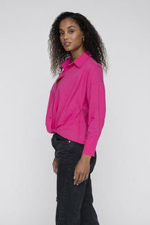 Poplin L/S Front Twist Shirt, Ultra Pink