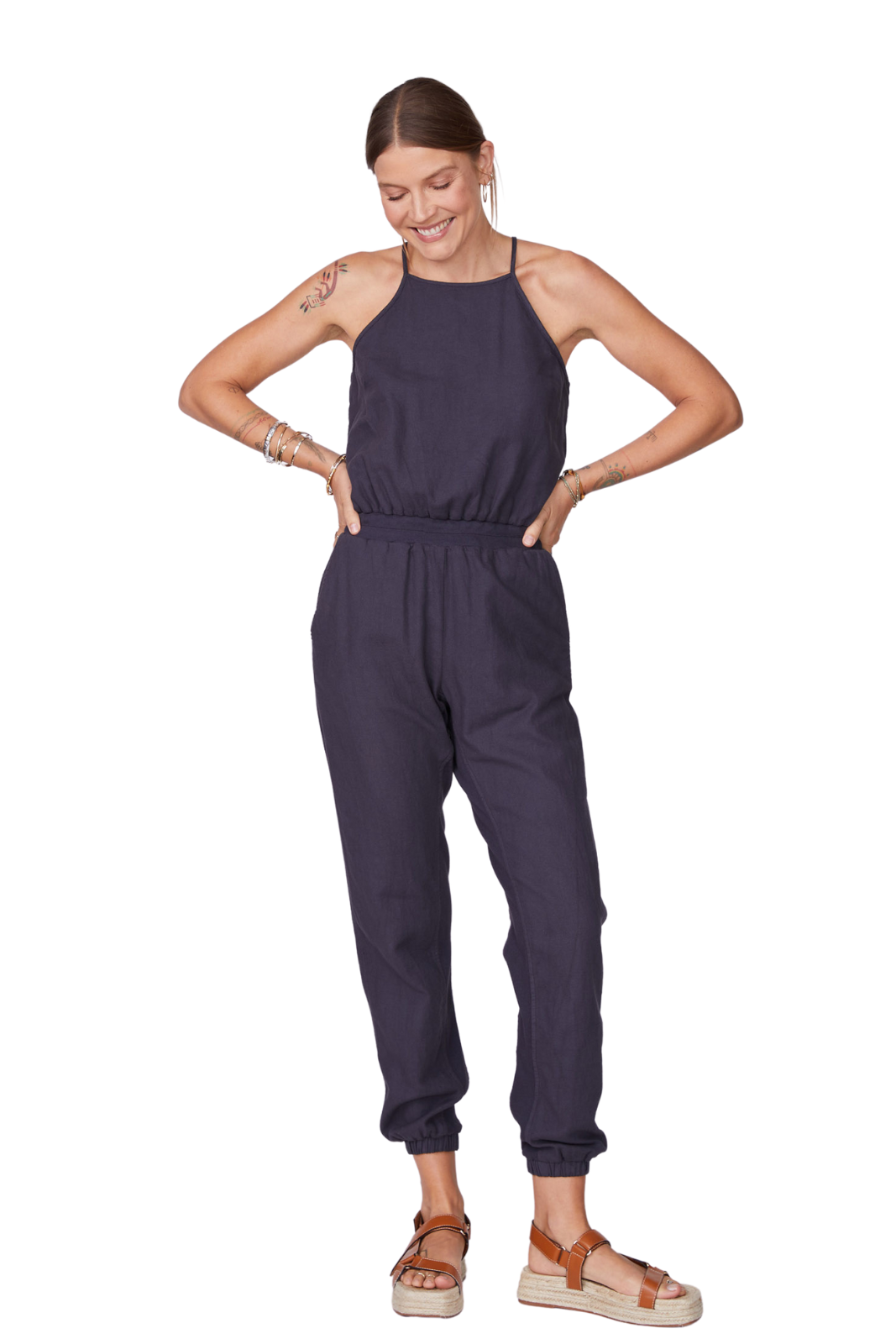 Woven Mix Jumpsuit, Faded Black